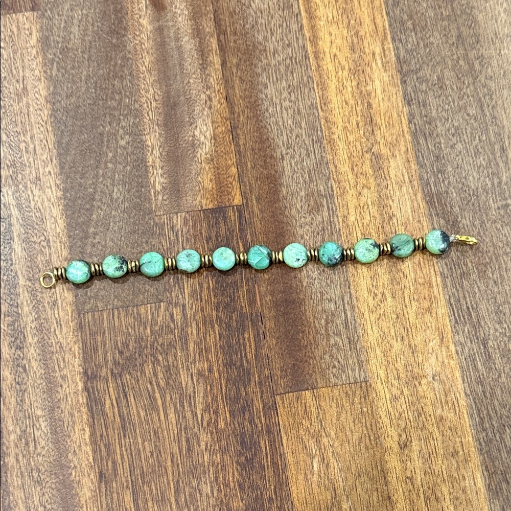 Turquoise like green Bead Bracelet with Gold Accents